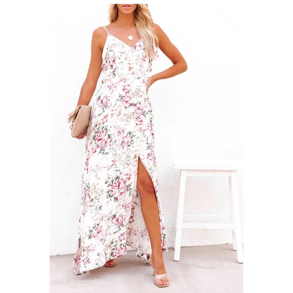 Domaine floral adjustable button down maxi dress